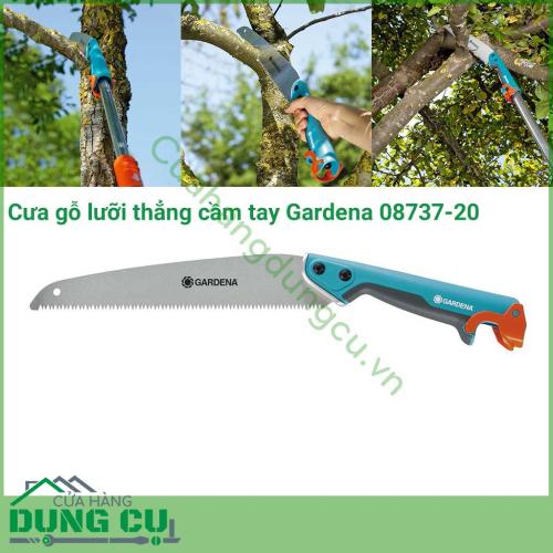 Cưa gỗ lưỡi thẳng Gardena 08737-20 là sản phẩm chất lượng do Đức sản xuất. Lưỡi cưa sắc bén, không bị bám dính, chuôi cán cưa có thể kết nối với cán đa năng thay đổi chiều dài để cắt bỏ những cành cây trên cao.