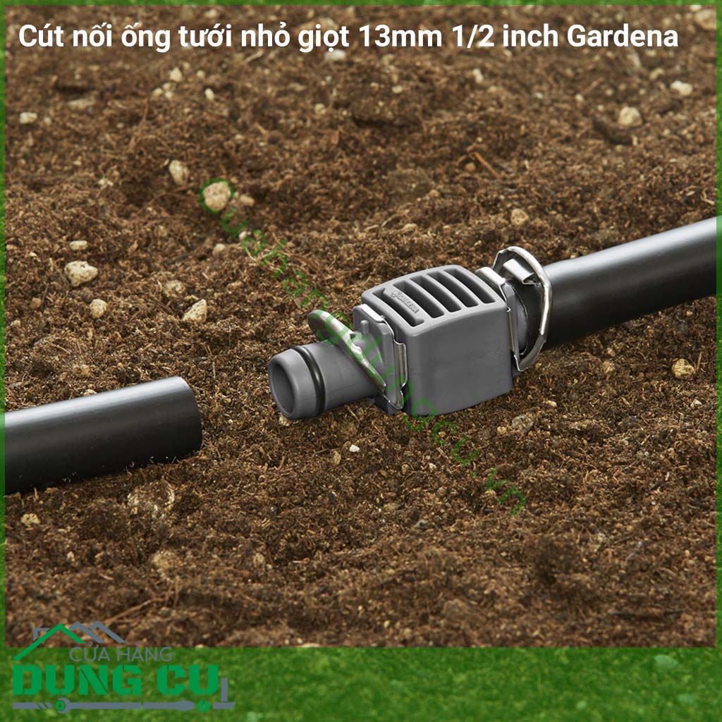 Cút nối ống tưới nhỏ giọt 13mm Gardena 08356-20 là một phần trong hệ thống tưới nhỏ giọt Gardena sử dụng để nối dài hai dây 13mm lại với nhau.