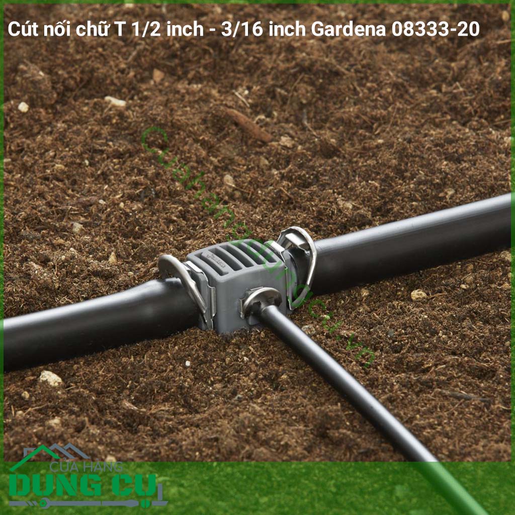 Cút nối ống chữ  T 1/2 inch - 3/16 inch Gardena 08333-20 là một phần trong hệ thống tưới nhỏ giọt Gardena sử dụng để chuyển kết nối từ ống dây nhỏ giọt 13mm sang dây 4.6mm.