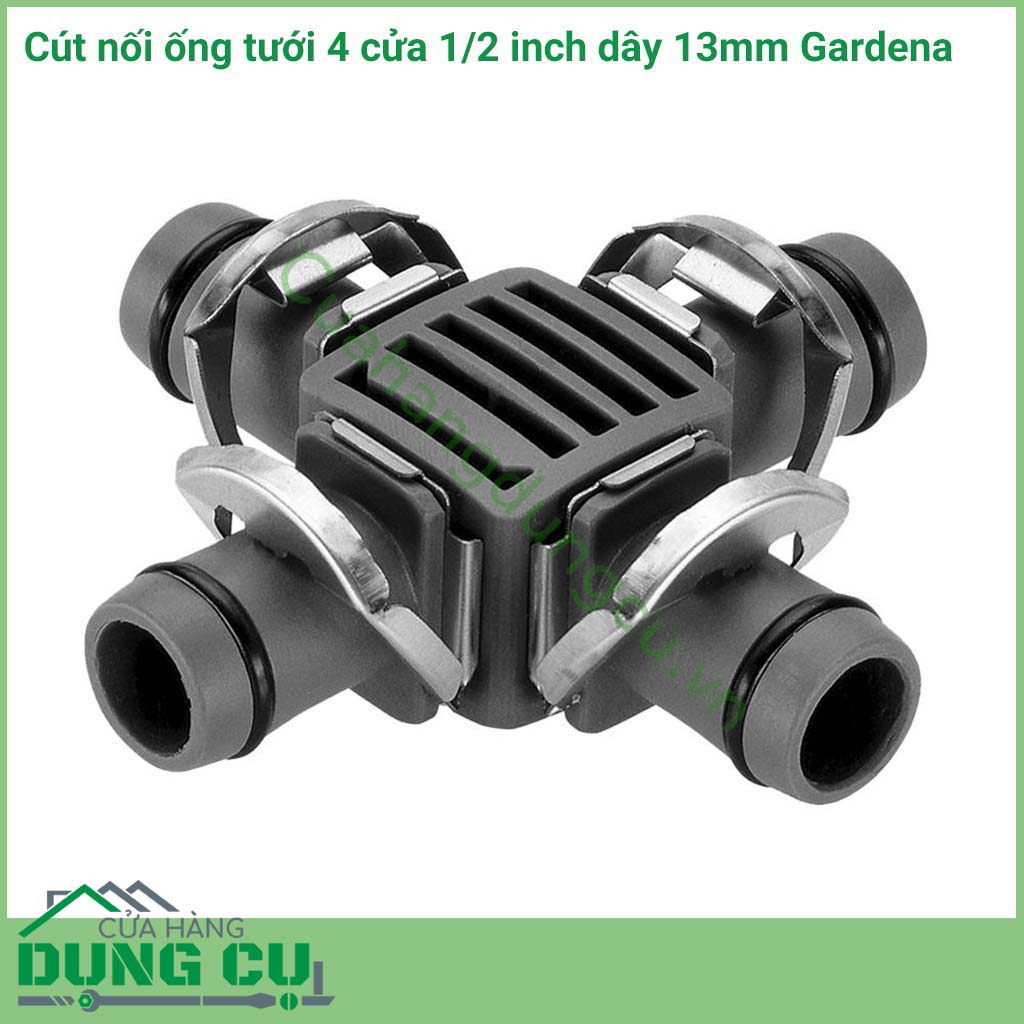 Cút nối ống tưới 4 cửa 1/2 inch dây 13mm Gardena 08329-20