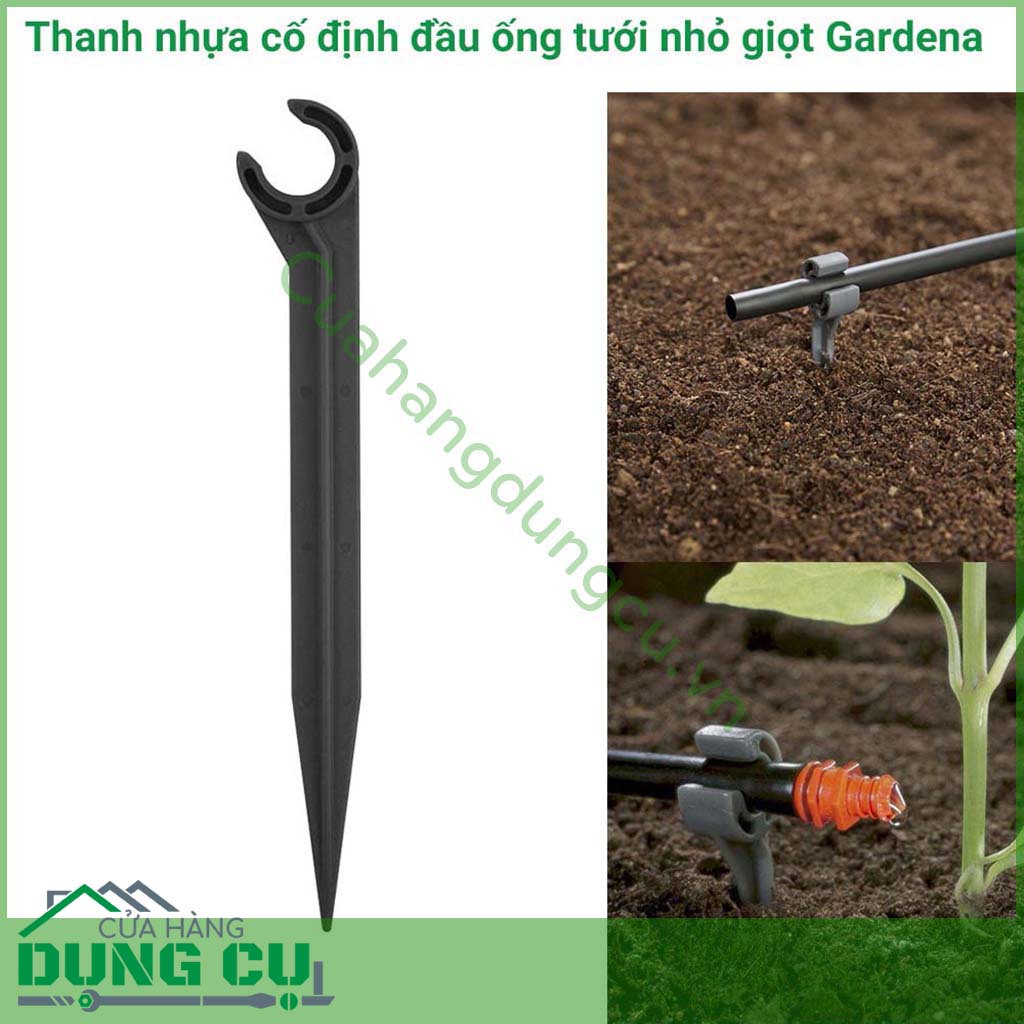 Thanh nhựa cố định ống tưới nhỏ giọt 4,6mm Gardena giúp bảo vệ dây tưới và có thể cố định đầu tưới nhỏ giọt trong chậu cây hoặc bất cứ mặt đất nào cần cố định đầu tưới.