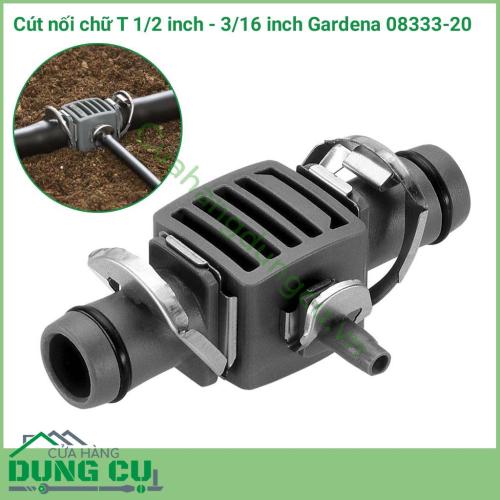 Cút nối ống chữ  T 1/2 inch - 3/16 inch Gardena 08333-20 là một phần trong hệ thống tưới nhỏ giọt Gardena sử dụng để chuyển kết nối từ ống dây nhỏ giọt 13mm sang dây 4.6mm.