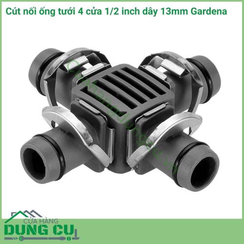 Cút nối ống tưới 4 cửa 1/2 inch dây 13mm Gardena 08329-20 là một phần trong hệ thống tưới nhỏ giọt Gardena sử dụng để kết nối cho việc đi đường ống tưới.