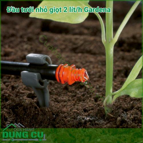 Bộ 25 đầu tưới nhỏ giọt 2 lít/h Gardena phù hợp cho những cây đứng riêng lẻ khi sử dụng cùng với dây tưới đường kính 3/16 (01348-20) và những hàng cây thẳng khi sử dụng với ống dây đường kính 13mm (01347-20).