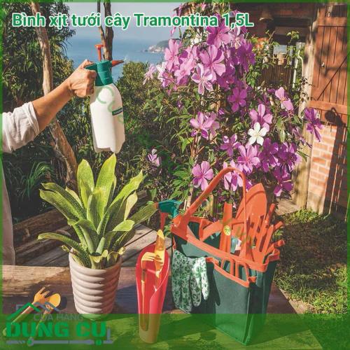 Bình xịt tưới cây 1.5L Tramontina với hệ thống áp suất phun tự động là một lựa chọn lý tưởng để áp dụng thuốc trừ sâu, thuốc diệt cỏ, thuốc diệt nấm, dung dịch tự nhiên, phân bón,. và bình xịt giúp hỗ trợ việc tưới cây nhanh chóng hơn.