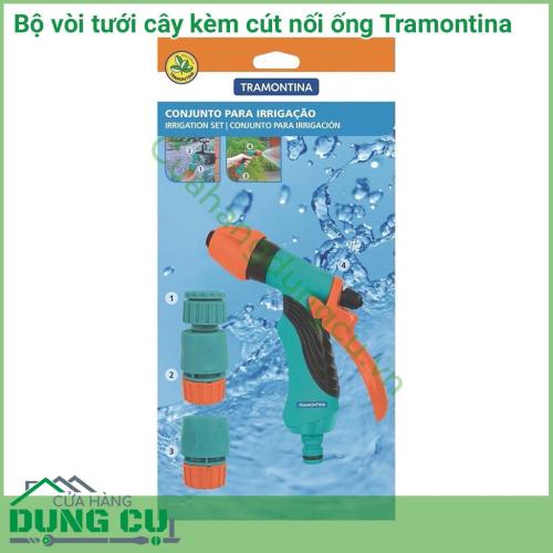 Bộ vòi tưới cây kèm cút nối ống Tramontina được sản xuất tại Brazil thuộc thương hiệu Tramontina. Sản phẩm được sản xuất với chất liệu chất lượng cao dùng tưới cây, tưới vườn.