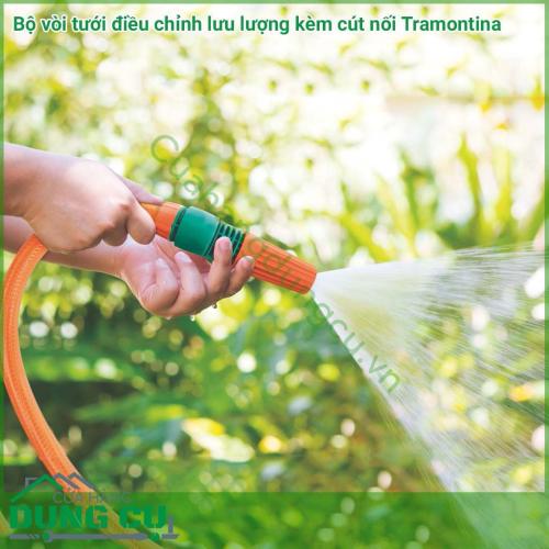 Bộ vòi tưới điều chỉnh lưu lượng kèm cút nối ống Tramontina được sản xuất tại Brazil thuộc thương hiệu Tramontina. Với chất liệu chất lượng cao dùng tưới cây, sản phẩm nhỏ gọn và dễ sử dụng.