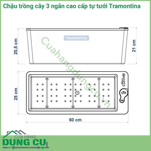 Chậu trồng cây 3 ngăn tự tưới cao cấp Tramontina được sản xuất tại Brazil thuộc thương hiệu Tramontina. Sản phẩm được làm bằng chất liệu cao cấp, độ bền cao.