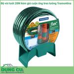Trọn bộ ống tưới, vòi tưới 20M kèm giá cuốn ống treo tường Tramontina
