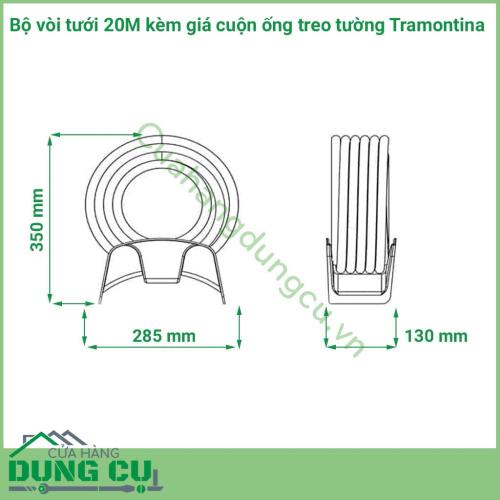 Tron bộ ống tưới, vòi tưới 20M kèm giá cuốn ống treo tường Tramontina được sản xuất với vật liệu linh hoạt và chịu lực cao.