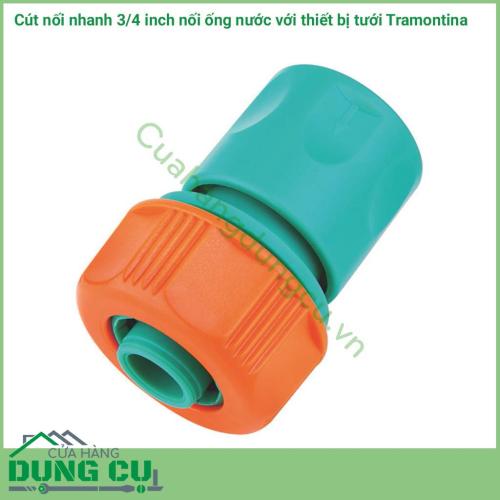 Cút nối nhanh 3/4 inch nối ống nước với thiết bị tưới Tramontina là cút nối thông minh được sản xuất tại Brazil thuộc thương hiệu Tramontina. Sản phẩm được sản xuất với chất liệu chất lượng cao, đảm bảo độ bền, chống chịu tốt dùng kết nối ống tưới cây.