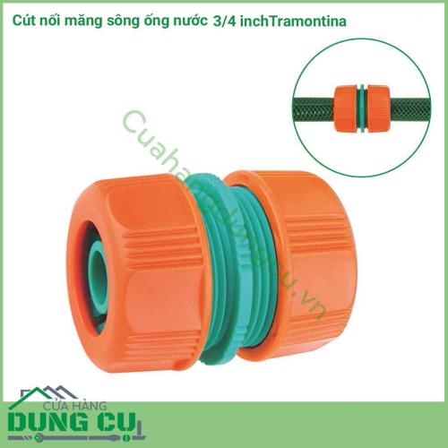 Cút nối măng sông ống nước 3/4 inch Tramontina nối nhanh vòi tưới cầm tay với ống tưới đường kính ngoài 3/4 inch, nối nhanh nguồn nước có ren (đã được gắn cút nối ren) với ống tưới, nối nhanh các thiết bị có khớp với ống nước