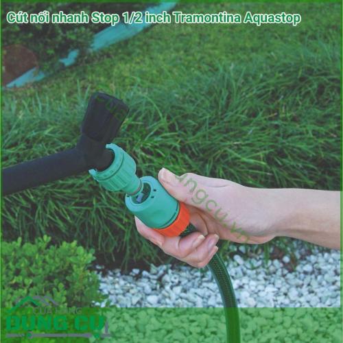 Cút nối nhanh STOP nối ống nước với thiết bị tưới 1/2 inch Tramontina Aquastop giúp bạn kết nối dễ dàng và nhanh chóng. Sản phẩm được sản xuất với chất liệu chất lượng cao, đảm bảo độ bền, chống chịu tốt dùng kết nối ống tưới cây.