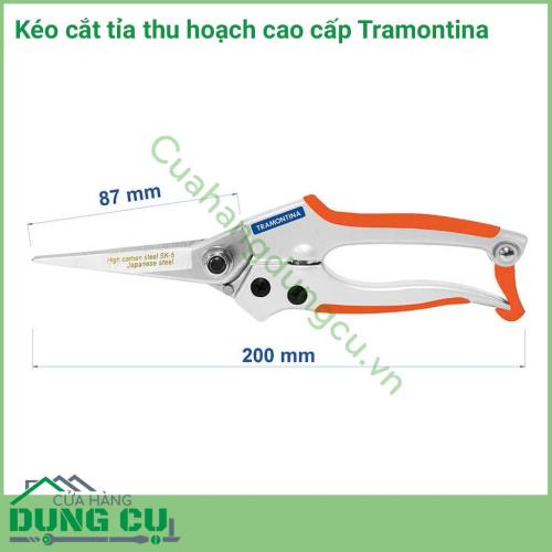 Kéo cắt tỉa thu hoạch cao cấp Tramontina lưỡi kéo được làm từ thép carbon cường độ cao, cung cấp độ bền cho cạnh, cũng như cắt chính xác và trơn tru hơn.