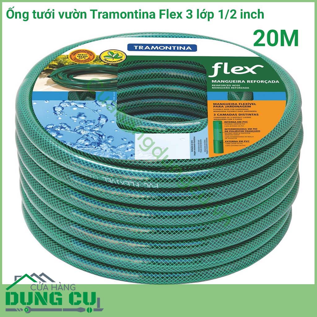 Ống tưới vườn Flex 3 lớp Tramontina 20M được sản xuất tại Brazil. Ống tưới Tramontina là loại ống có độ chắc chắn, độ bền cao, thích hợp cho tưới vườn.