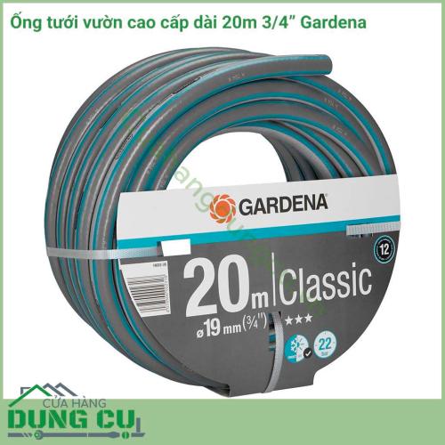 Ống tưới vườn cao cấp dài 20m 3/4 inch Gardena là ống dây dẫn nước có chiều dài 20m với đường kính ống 19mm đem đến sự bền bỉ, chắc chắn cho người sử dụng.