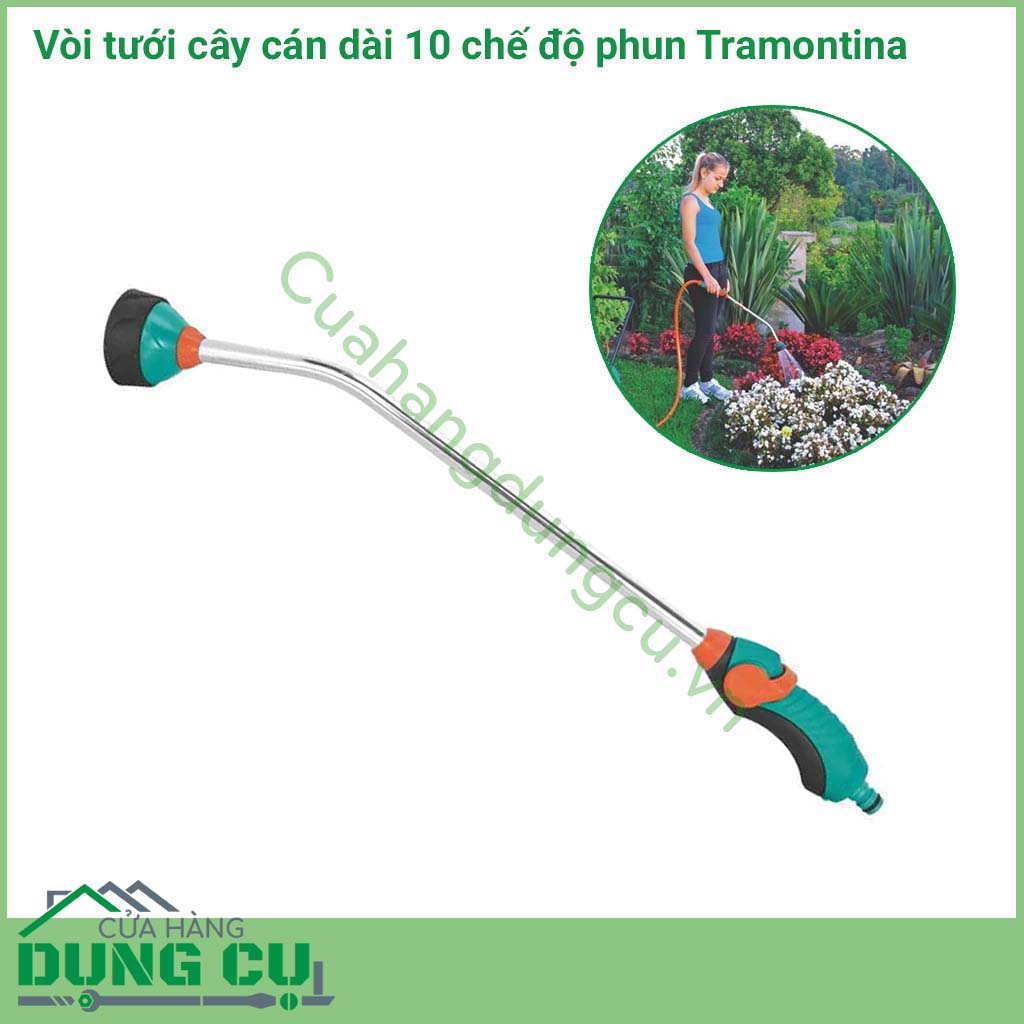 Vòi tưới cây cán dài 10 chế độ tưới Tramontina
