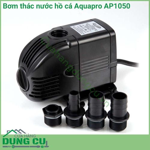 Bơm thác nước hồ cá Aquapro AP1050 với thiết kế nhỏ gọn phù hợp với ao, hồ, bể cá nhỏ có dung tích nước tối đa 1000 lít và đài phun, thác nước cao tới 1,8m. 