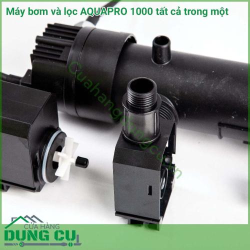 Máy bơm và lọc AQUAPRO 1000 tất cả trong một với thiết kế nhỏ gọn cho phép lắp đặt dễ dàng và duy trì nước luôn sạch, trong và khỏe mạnh.  Đây cũng là một thiết bị tạo ra một tính năng phun nước hoàn hảo trong sân vườn nhà bạn.