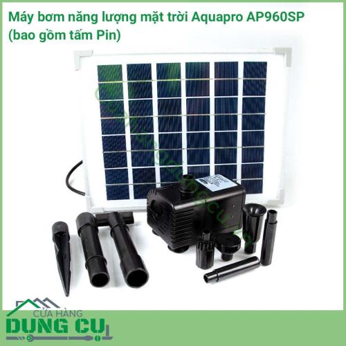 Máy bơm năng lượng mặt trời Aquapro AP960SP (bao gồm tấm Pin). Đây là một máy bơm điện áp thấp, an toàn, lý tưởng cho các bể hồ cá thủy sinh lên tới 960 lít và đi kèm với bộ điều chỉnh lưu lượng giúp bạn dễ dàng quản lý lưu lượng một cách hoàn hảo.