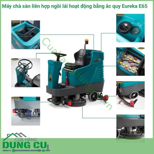 Máy chà sàn liên hợp ngồi lái hoạt động bằng ắc quy Eureka E65 là máy chà sàn liên hợp ngồi lái nhỏ gọn của hãng Eureka. Thân vỏ bằng nhựa cao cấp, chắc chắn, chịu va đập tốt, khung thép không gỉ bền bỉ, chịu lực.