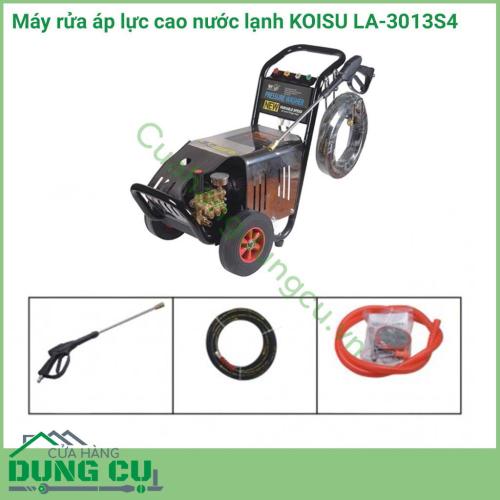 Máy rửa áp lực cao nước lạnh KOISU LA-3013S4  dùng để xịt rửa vệ sinh các bề mặt khác nhau: làm sạch xe , vệ sinh máy móc, công xưởng, nhà bếp, tường nhà,... bằng dòng nước phun áp lực cao đồng thời là dòng máy tiết kiệm lượng nước tiêu thụ tối đa. 