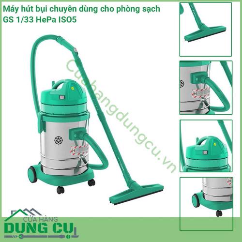 Máy hút bụi chuyên dùng cho phòng sạch GS 1/33 HePa ISO5 là dòng máy hút bụi công nghiệp được sản xuất với mục đích làm sạch các cơ sở y tế, các phòng thuốc, hay nơi chế tạo các linh kiện điện tử, được sử dụng khá ưa chuộng tại Việt Nam.