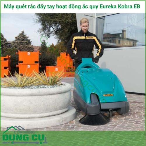 Máy quét rác đẩy tay hoạt động bằng ắc quy Eureka Kobra EB chạy bằng ắc quy, tuổi thọ cao, rất bền. Được sử dụng rộng rãi nhiều nơi như trường học, văn phòng, tòa nhà tôn giáo, bệnh viện, công trình công cộng, sân bay, bến cảng…