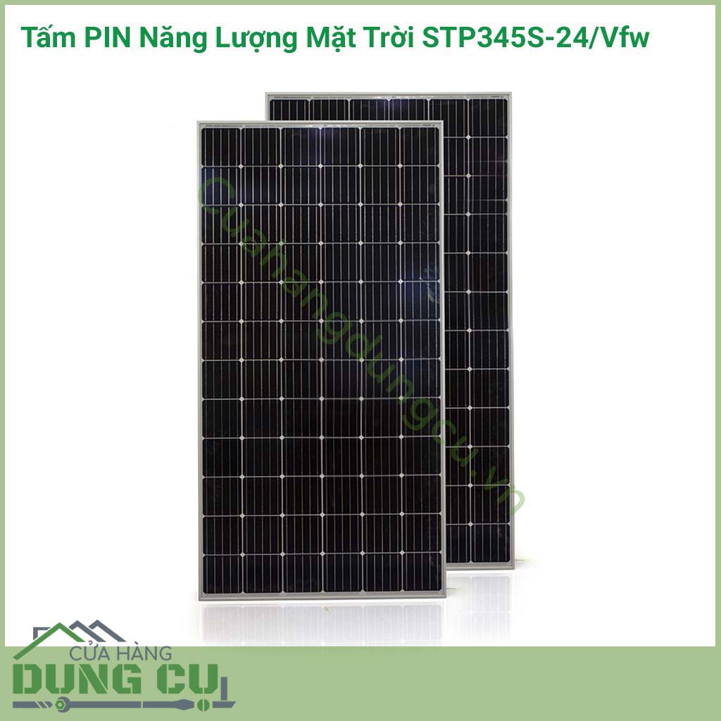 Tấm PIN năng lượng mặt trời STP345S-24/Vfw đóng vai trò thu nhận ánh nắng mặt trời và chuyển đổi thành điện năng. Kết cấu bể mặt kính dày, chắc chắn.