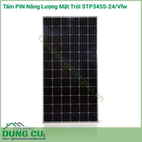 Tấm PIN năng lượng mặt trời STP345S-24/Vfw đóng vai trò thu nhận ánh nắng mặt trời và chuyển đổi thành điện năng. Kết cấu bể mặt kính dày, chắc chắn.