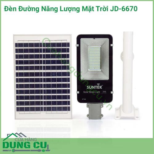 Đèn đường năng lượng mặt trời JD-6670 sử dụng chiếu sáng như đèn sân vườn cho đèn đường, đèn cột, đèn chiếu,biệt thự, khu vườn, khu ao, ..Đèn tích hợp bộ cảm biến ánh sáng, tự động sáng đèn khi trời tối và tắt đèn khi trời sáng.