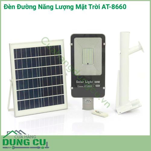 Đèn đường năng lượng mặt trời AT-8660 đèn tích hợp bộ cảm biến ánh sáng, tự động sáng đèn khi trời tối và tắt đèn khi trời sáng. Sử dụng chiếu sáng như đèn đường, đèn sân vườn cho biệt thự,...Chế độ sáng thông minh tiết kiệm điện.