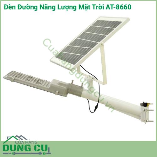 Đèn đường năng lượng mặt trời AT-8660 đèn tích hợp bộ cảm biến ánh sáng, tự động sáng đèn khi trời tối và tắt đèn khi trời sáng. Sử dụng chiếu sáng như đèn đường, đèn sân vườn cho biệt thự,...Chế độ sáng thông minh tiết kiệm điện.