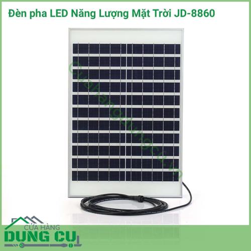 Đèn pha LED năng lượng mặt trời JD-8860 sử dụng chiếu sáng như đèn sân vườn cho biệt thự, đèn đường, đèn cho các khu đất rộng, khu vườn, khu ao, vuông tôm...Đèn tích hợp bộ cảm biến ánh sáng, tự động sáng đèn khi trời tối và tắt đèn khi trời sáng.