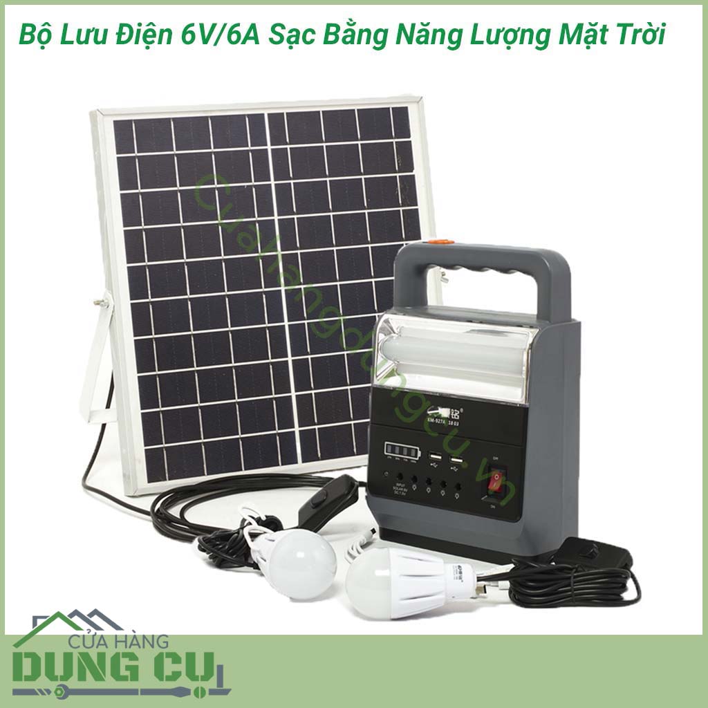 Bộ lưu điện 6V/6A sạc bằng năng lượng mặt trời là một vật dụng đa chức năng được sử dụng cho các thiết bị điện, điện tử sử dụng nguồn 6V, vừa dùng làm nguồn sáng thay thế cho gia đình khi mất điện vừa có tính năng PIN sạc dự phòng,...