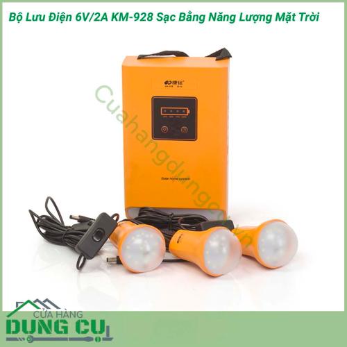 Bộ lưu điện 6V/2A KM-928 sạc bằng năng lượng mặt trời là một vật dụng đa chức năng được sử dụng cho các thiết bị điện, điện tử sử dụng nguồn 6V/2A, vừa dùng làm nguồn sáng thay thế cho gia đình khi mất điện vừa có tính năng PIN sạc dự phòng.