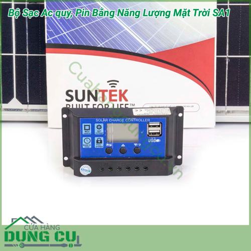 Bộ sạc ắc quy, pin bằng năng lượng mặt trời SA1 được thiết kế thực hiện chức năng điều tiết sạc cho ắc-quy, bảo vệ cho Acquy chống nạp quá tải và xả quá sâu nhằm nâng cao tuổi thọ của bình ắc-quy và giúp hệ thống pin mặt trời sử dụng hiệu quả và lâu dài .