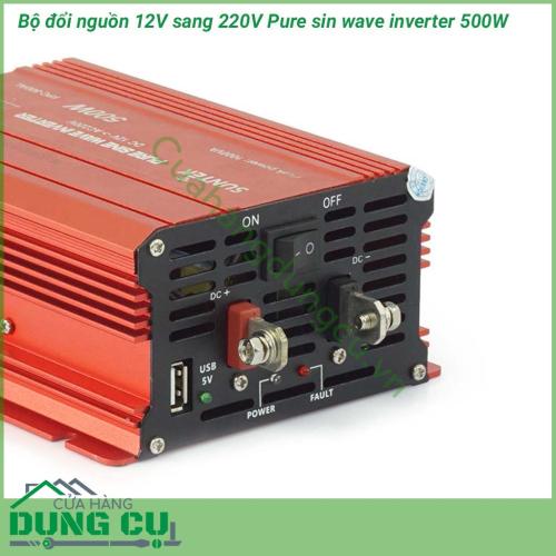 Bộ đổi nguồn 12V sang 220V Pure sin wase inverter 500W có kích thước nhỏ, trọng lượng nhẹ, không gây ô nhiễm và tiếng ồn thấp. Sử dụng vỏ hợp kim nhôm cao cấp - Chuyển đổi điện từ 12V sang 220V sử dụng cho chiếu sáng đèn, quạt, tivi, thiết bị y tế…