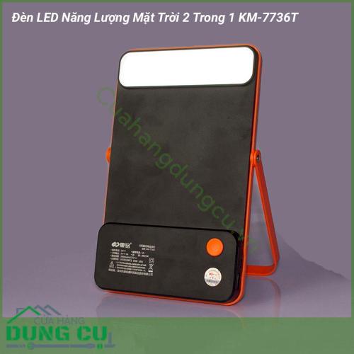 Đèn LED năng lượng mặt trời 2 trong 1 KM-7736T là một vật dụng đa chức năng vừa là dùng làm nguồn sáng thay thế cho gia đình khi mất điện vừa có thể mang theo trong các chuyến du lịch hoặc dã ngoại,…