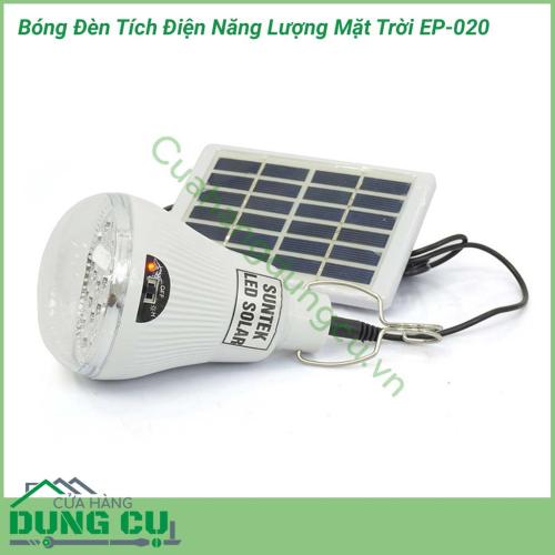 Bóng đèn tích điện năng lượng mặt trời EP-020 có kiểu dáng thời trang, thiết kế hiện đại. Đây sẽ là sản phẩm thiết yếu đối với mỗi gia đình, doanh nghiệp nhất là những nơi hay mất điện hoặc nhưng vị trí không thể hoặc khó để kéo nguồn điện.