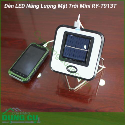 Đèn LED năng lượng mặt trời mini RY-T913T là một vật dụng đa chức năng vừa là dùng làm nguồn sáng thay thế cho gia đình khi mất điện vừa có tính năng PIN sạc dự phòng (sạc cho điện thoại, máy tính bảng,…)