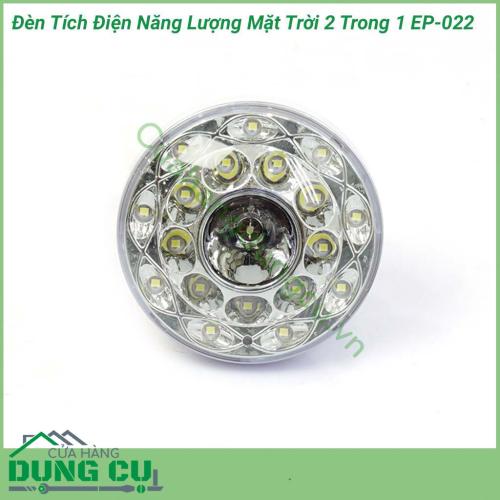 Đèn tích điện năng lượng mặt trời 2 trong 1 EP-022 là một vật dụng đa chức năng vừa là dùng làm nguồn sáng thay thế cho gia đình khi mất điện, vừa là đèn Pin, vừa có thể mang theo trong các chuyến du lịch hoặc dã ngoại,…