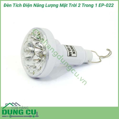 Đèn tích điện năng lượng mặt trời 2 trong 1 EP-022 là một vật dụng đa chức năng vừa là dùng làm nguồn sáng thay thế cho gia đình khi mất điện, vừa là đèn Pin, vừa có thể mang theo trong các chuyến du lịch hoặc dã ngoại,…