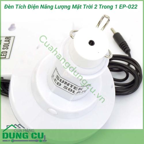 Đèn tích điện năng lượng mặt trời 2 trong 1 EP-022 là một vật dụng đa chức năng vừa là dùng làm nguồn sáng thay thế cho gia đình khi mất điện, vừa là đèn Pin, vừa có thể mang theo trong các chuyến du lịch hoặc dã ngoại,…