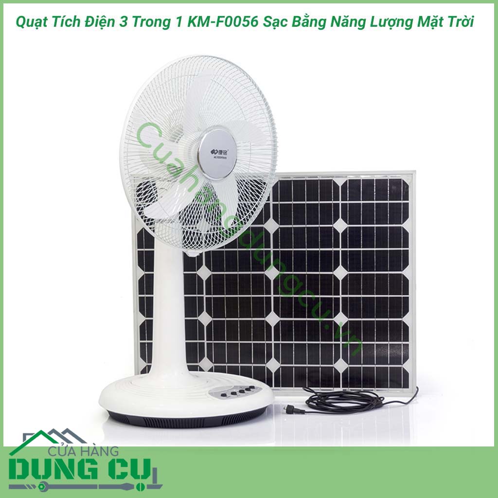 Quạt tích điện 3 trong 1 KM-F0056 sạc bằng năng lượng mặt trời