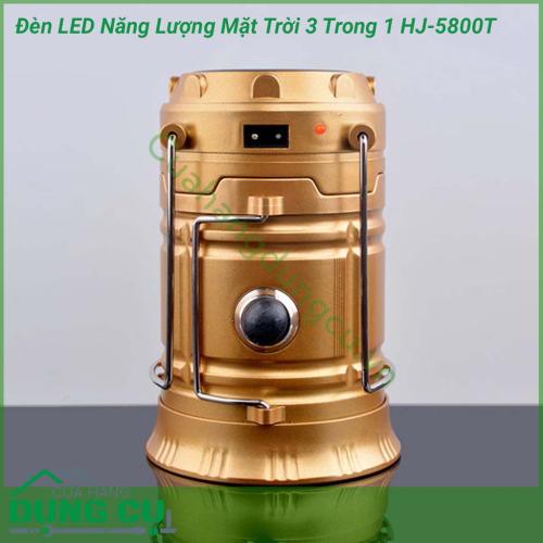 Đèn LED năng lượng mặt trời 3 trong 1 HJ-5800T vừa dùng làm đèn PIN,  vừa dùng làm nguồn sáng thay thế cho gia đình khi mất điện, du lịch hoặc dã ngoại,… đặc biệt có tính năng PIN sạc dự phòng (sạc cho điện thoại, máy tính bảng,…).