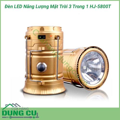 Đèn LED năng lượng mặt trời 3 trong 1 HJ-5800T vừa dùng làm đèn PIN,  vừa dùng làm nguồn sáng thay thế cho gia đình khi mất điện, du lịch hoặc dã ngoại,… đặc biệt có tính năng PIN sạc dự phòng (sạc cho điện thoại, máy tính bảng,…).