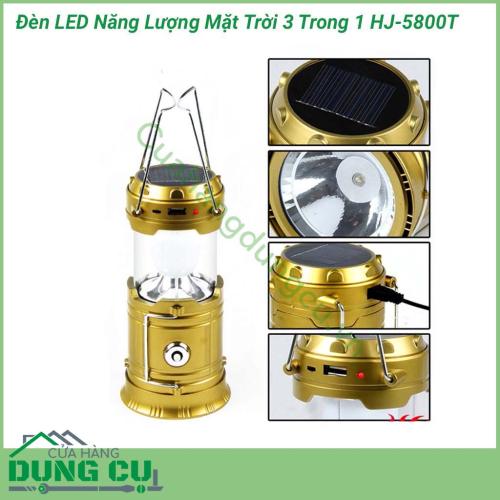 Đèn LED năng lượng mặt trời 3 trong 1 HJ-5800T vừa dùng làm đèn PIN,  vừa dùng làm nguồn sáng thay thế cho gia đình khi mất điện, du lịch hoặc dã ngoại,… đặc biệt có tính năng PIN sạc dự phòng (sạc cho điện thoại, máy tính bảng,…).