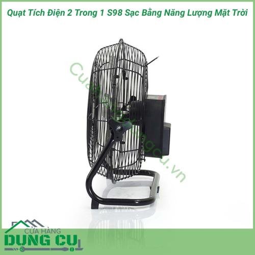 Quạt tích điện 2 trong 1 sạc bằng năng lượng mặt trời S98 là một thiết bị được thiết kế giúp bạn thể sinh hoạt bình thường khi bị mất điện. Ngoài một chiếc quạt với tốc độ quay mạnh tạo không khí mát mẻ còn có một chiếc đèn ngủ, kiêm PIN sạc dự phòng.