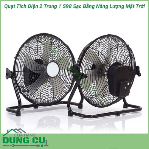 Quạt tích điện 2 trong 1 sạc bằng năng lượng mặt trời S98 là một thiết bị được thiết kế giúp bạn thể sinh hoạt bình thường khi bị mất điện. Ngoài một chiếc quạt với tốc độ quay mạnh tạo không khí mát mẻ còn có một chiếc đèn ngủ, kiêm PIN sạc dự phòng.